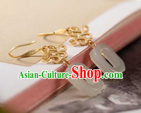 Handmade Chinese National Jade Ring Ear Accessories Traditional Cheongsam Agate Earrings Handmade Chinese National Jade Ring Ear Accessories Traditional Cheongsam Agate Earrings