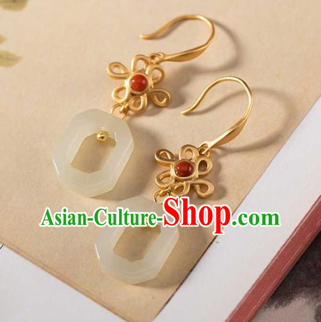 Handmade Chinese National Jade Ring Ear Accessories Traditional Cheongsam Agate Earrings Handmade Chinese National Jade Ring Ear Accessories Traditional Cheongsam Agate Earrings