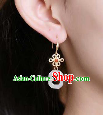 Handmade Chinese National Jade Ring Ear Accessories Traditional Cheongsam Agate Earrings Handmade Chinese National Jade Ring Ear Accessories Traditional Cheongsam Agate Earrings