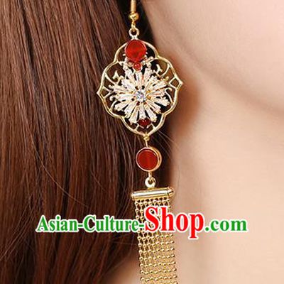 Chinese Classical Zircon Ear Accessories Traditional Cheongsam Golden Tassel Earrings