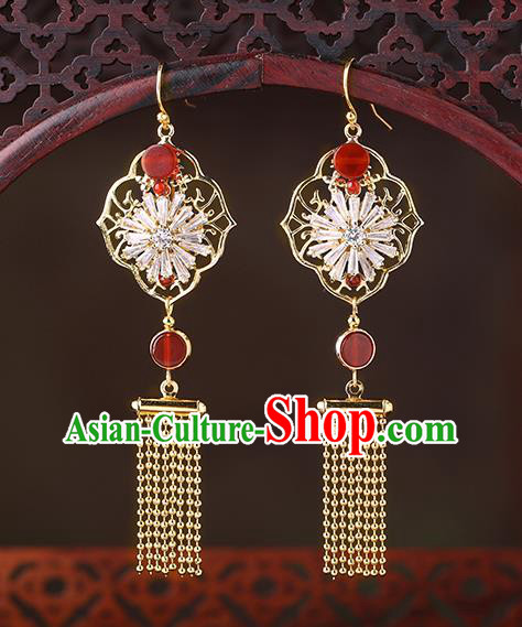 Chinese Classical Zircon Ear Accessories Traditional Cheongsam Golden Tassel Earrings Chinese Classical Zircon Ear Accessories Traditional Cheongsam Golden Tassel Earrings