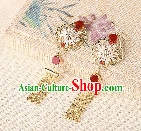 Chinese Classical Zircon Ear Accessories Traditional Cheongsam Golden Tassel Earrings Chinese Classical Zircon Ear Accessories Traditional Cheongsam Golden Tassel Earrings