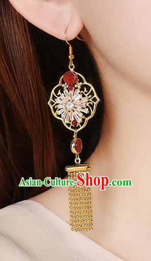 Chinese Classical Zircon Ear Accessories Traditional Cheongsam Golden Tassel Earrings Chinese Classical Zircon Ear Accessories Traditional Cheongsam Golden Tassel Earrings