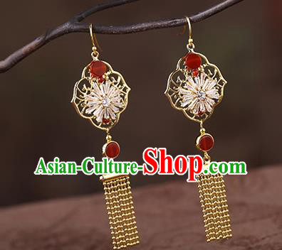 Chinese Classical Zircon Ear Accessories Traditional Cheongsam Golden Tassel Earrings Chinese Classical Zircon Ear Accessories Traditional Cheongsam Golden Tassel Earrings