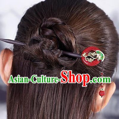 China Classical Wood Hair Stick Traditional Cheongsam Hair Accessories Handmade Agate Ring Hairpin