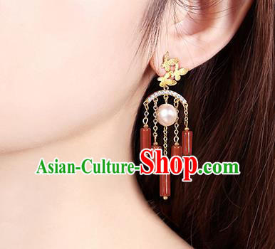 Chinese Classical Agate Tassel Ear Accessories Traditional Cheongsam Pearl Earrings Chinese Classical Agate Tassel Ear Accessories Traditional Cheongsam Pearl Earrings