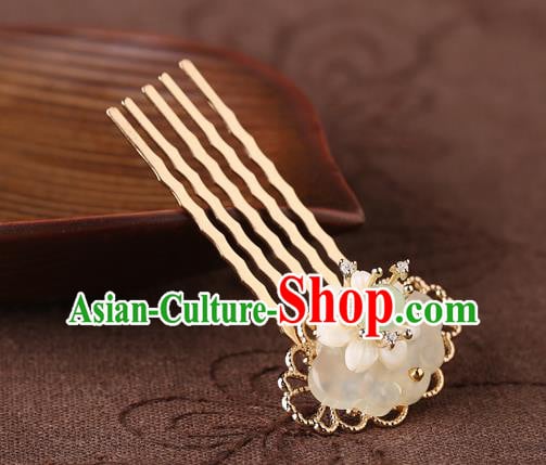China Classical Golden Hair Comb Traditional Cheongsam Hair Accessories Handmade Jade Hairpin China Classical Golden Hair Comb Traditional Cheongsam Hair Accessories Handmade Jade Hairpin