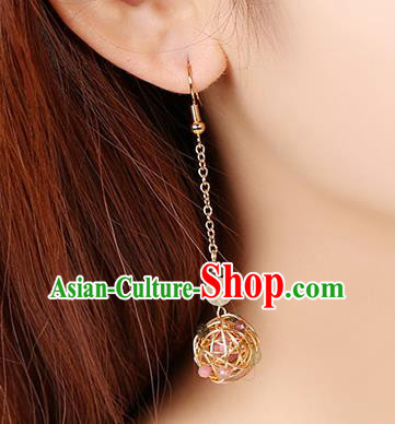 Chinese Classical Ear Accessories Traditional Cheongsam Golden Ball Earrings Chinese Classical Ear Accessories Traditional Cheongsam Golden Ball Earrings
