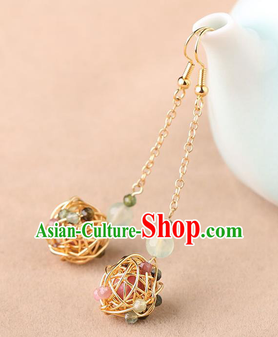 Chinese Classical Ear Accessories Traditional Cheongsam Golden Ball Earrings Chinese Classical Ear Accessories Traditional Cheongsam Golden Ball Earrings