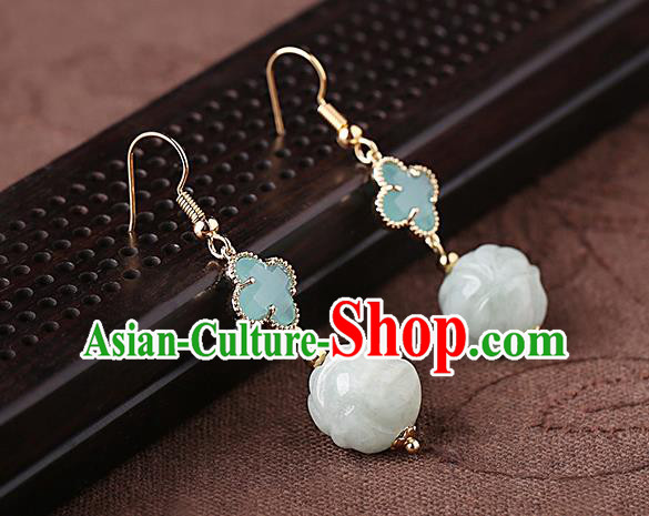 Chinese Classical Jade Ear Accessories Traditional Cheongsam Blue Clover Earrings Chinese Classical Jade Ear Accessories Traditional Cheongsam Blue Clover Earrings