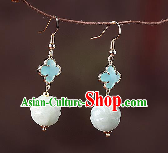 Chinese Classical Jade Ear Accessories Traditional Cheongsam Blue Clover Earrings Chinese Classical Jade Ear Accessories Traditional Cheongsam Blue Clover Earrings