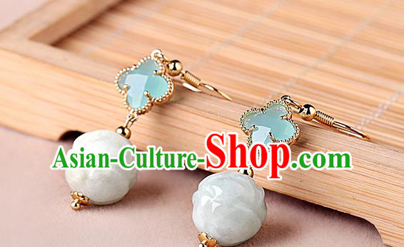 Chinese Classical Jade Ear Accessories Traditional Cheongsam Blue Clover Earrings Chinese Classical Jade Ear Accessories Traditional Cheongsam Blue Clover Earrings