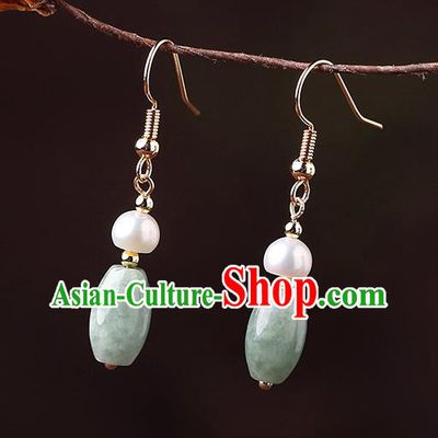 Chinese Classical Pearl Ear Accessories Traditional Cheongsam Jade Earrings