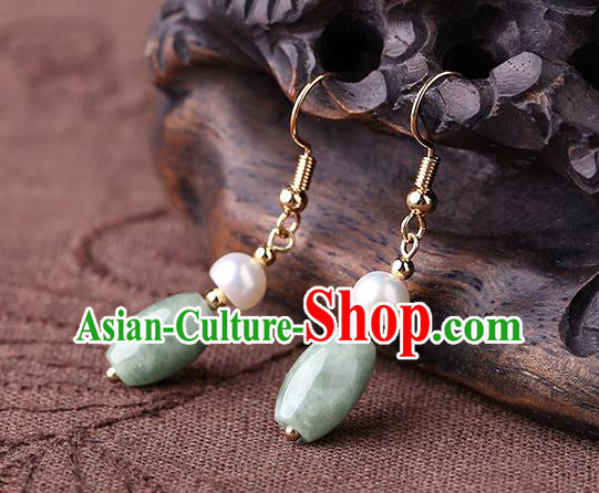 Chinese Classical Pearl Ear Accessories Traditional Cheongsam Jade Earrings Chinese Classical Pearl Ear Accessories Traditional Cheongsam Jade Earrings
