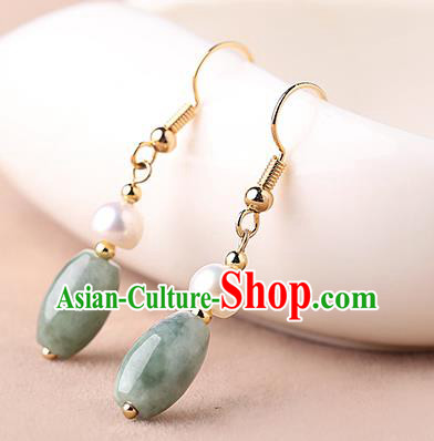 Chinese Classical Pearl Ear Accessories Traditional Cheongsam Jade Earrings Chinese Classical Pearl Ear Accessories Traditional Cheongsam Jade Earrings