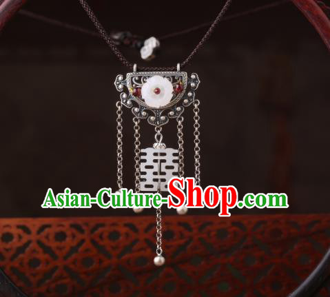 China Classical Silver Tassel Necklace Pendant Traditional Cheongsam Jade Wedding Necklet Accessories China Classical Silver Tassel Necklace Pendant Traditional Cheongsam Jade Wedding Necklet Accessories