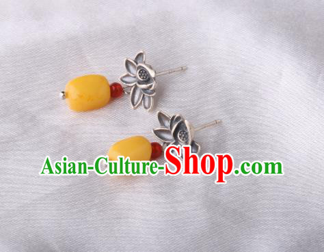 Chinese Classical Silver Lotus Ear Accessories Traditional Cheongsam Beeswax Earrings Chinese Classical Silver Lotus Ear Accessories Traditional Cheongsam Beeswax Earrings