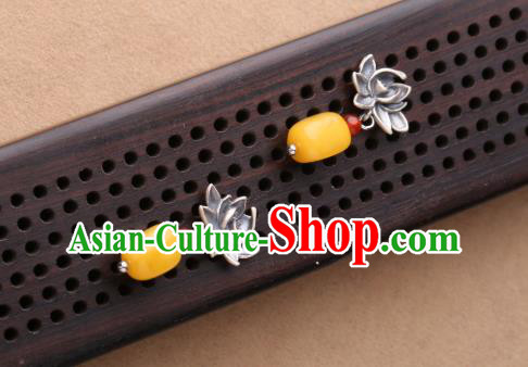 Chinese Classical Silver Lotus Ear Accessories Traditional Cheongsam Beeswax Earrings Chinese Classical Silver Lotus Ear Accessories Traditional Cheongsam Beeswax Earrings