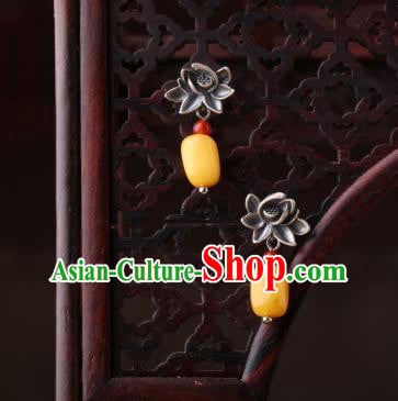 Chinese Classical Silver Lotus Ear Accessories Traditional Cheongsam Beeswax Earrings Chinese Classical Silver Lotus Ear Accessories Traditional Cheongsam Beeswax Earrings