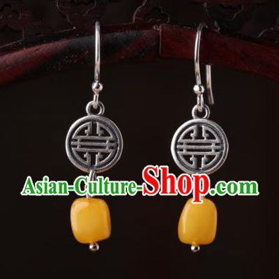 Chinese Classical Beeswax Ear Accessories Traditional Cheongsam Silver Earrings
