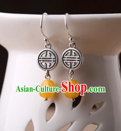 Chinese Classical Beeswax Ear Accessories Traditional Cheongsam Silver Earrings Chinese Classical Beeswax Ear Accessories Traditional Cheongsam Silver Earrings