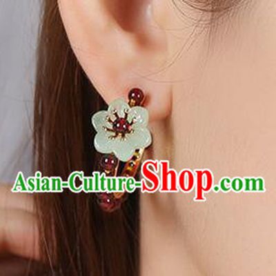 Chinese Classical Garnet Beads Ear Accessories Traditional Cheongsam National Silver Earrings