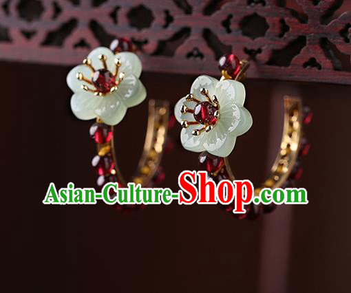 Chinese Classical Garnet Beads Ear Accessories Traditional Cheongsam National Silver Earrings Chinese Classical Garnet Beads Ear Accessories Traditional Cheongsam National Silver Earrings