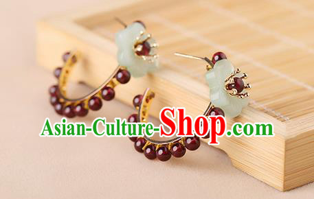 Chinese Classical Garnet Beads Ear Accessories Traditional Cheongsam National Silver Earrings Chinese Classical Garnet Beads Ear Accessories Traditional Cheongsam National Silver Earrings