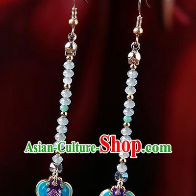 Chinese Classical Beads Ear Accessories Traditional Cheongsam National Cloisonne Bat Earrings