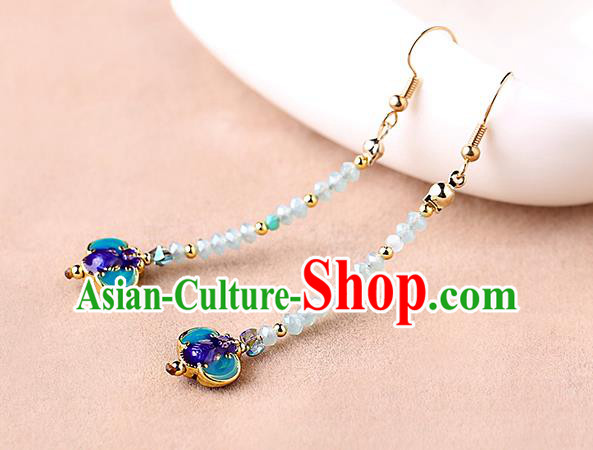 Chinese Classical Beads Ear Accessories Traditional Cheongsam National Cloisonne Bat Earrings