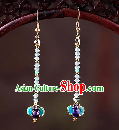 Chinese Classical Beads Ear Accessories Traditional Cheongsam National Cloisonne Bat Earrings
