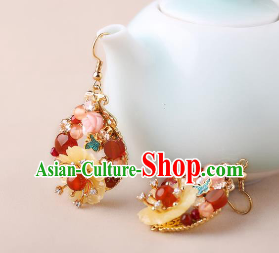 Chinese Classical Shell Flower Ear Accessories Traditional Cheongsam National Red Beads Earrings Chinese Classical Shell Flower Ear Accessories Traditional Cheongsam National Red Beads Earrings