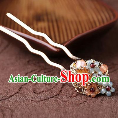 China Classical Cheongsam Garnet Beads Hair Stick Traditional Hair Accessories Handmade Pearls Hairpin