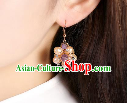 Chinese Classical Pearls Plum Ear Accessories Traditional Cheongsam National Amethyst Earrings Chinese Classical Pearls Plum Ear Accessories Traditional Cheongsam National Amethyst Earrings