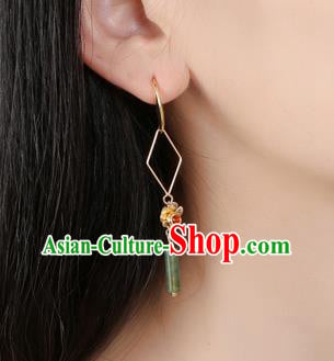 Chinese Classical Golden Flower Ear Accessories Traditional Cheongsam National Jade Earrings Chinese Classical Golden Flower Ear Accessories Traditional Cheongsam National Jade Earrings