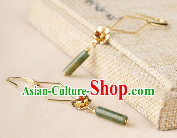 Chinese Classical Golden Flower Ear Accessories Traditional Cheongsam National Jade Earrings Chinese Classical Golden Flower Ear Accessories Traditional Cheongsam National Jade Earrings
