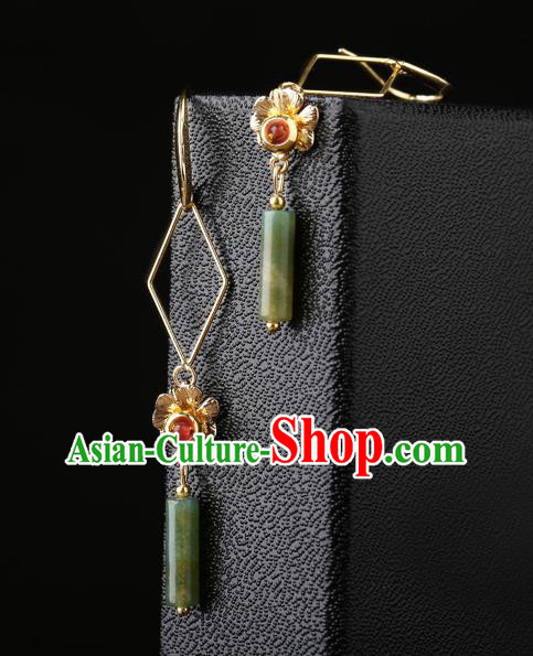 Chinese Classical Golden Flower Ear Accessories Traditional Cheongsam National Jade Earrings Chinese Classical Golden Flower Ear Accessories Traditional Cheongsam National Jade Earrings
