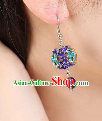 Chinese Classical Cloisonne Bat Ear Accessories Traditional Cheongsam National Amethyst Earrings Chinese Classical Cloisonne Bat Ear Accessories Traditional Cheongsam National Amethyst Earrings