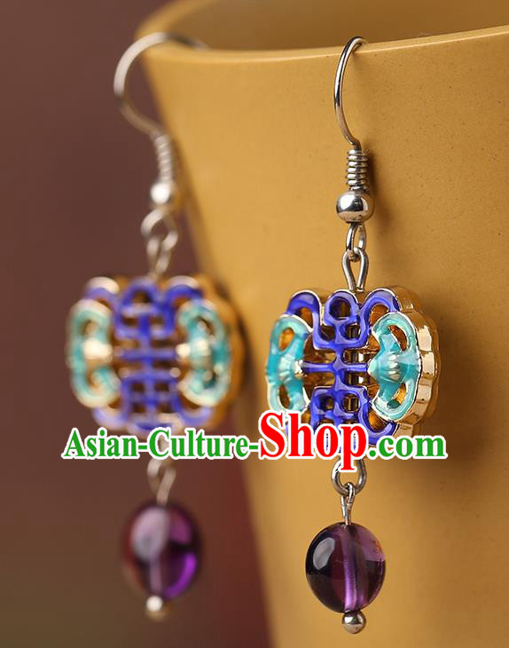 Chinese Classical Cloisonne Bat Ear Accessories Traditional Cheongsam National Amethyst Earrings Chinese Classical Cloisonne Bat Ear Accessories Traditional Cheongsam National Amethyst Earrings