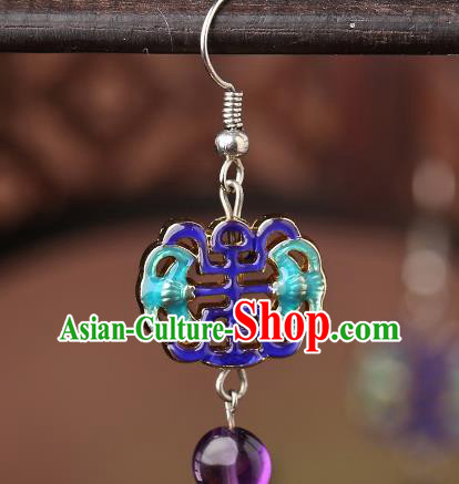 Chinese Classical Cloisonne Bat Ear Accessories Traditional Cheongsam National Amethyst Earrings Chinese Classical Cloisonne Bat Ear Accessories Traditional Cheongsam National Amethyst Earrings