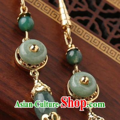 Chinese Traditional National Cheongsam Earrings Classical Jade Ear Accessories