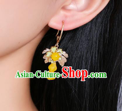 Chinese Traditional National Sakura Earrings Classical Cheongsam Beeswax Gourd Ear Accessories Chinese Traditional National Sakura Earrings Classical Cheongsam Beeswax Gourd Ear Accessories