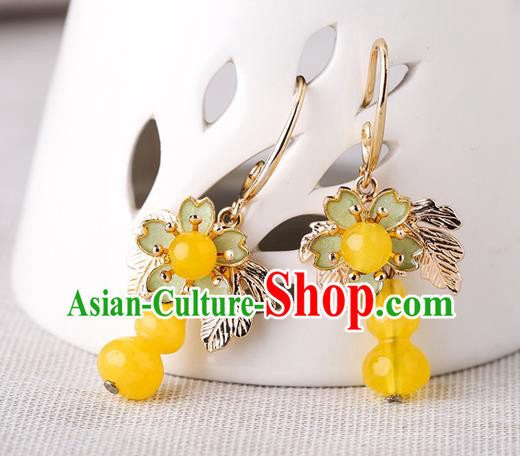 Chinese Traditional National Sakura Earrings Classical Cheongsam Beeswax Gourd Ear Accessories Chinese Traditional National Sakura Earrings Classical Cheongsam Beeswax Gourd Ear Accessories