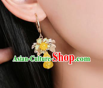 Chinese Traditional National Sakura Earrings Classical Cheongsam Beeswax Gourd Ear Accessories Chinese Traditional National Sakura Earrings Classical Cheongsam Beeswax Gourd Ear Accessories