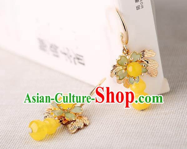 Chinese Traditional National Sakura Earrings Classical Cheongsam Beeswax Gourd Ear Accessories Chinese Traditional National Sakura Earrings Classical Cheongsam Beeswax Gourd Ear Accessories