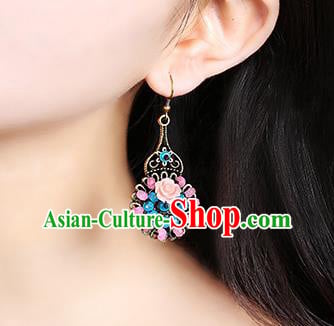 Chinese Traditional National Earrings Classical Cheongsam Rose Ear Accessories Chinese Traditional National Earrings Classical Cheongsam Rose Ear Accessories