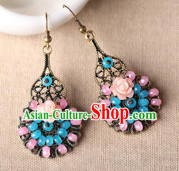 Chinese Traditional National Earrings Classical Cheongsam Rose Ear Accessories Chinese Traditional National Earrings Classical Cheongsam Rose Ear Accessories