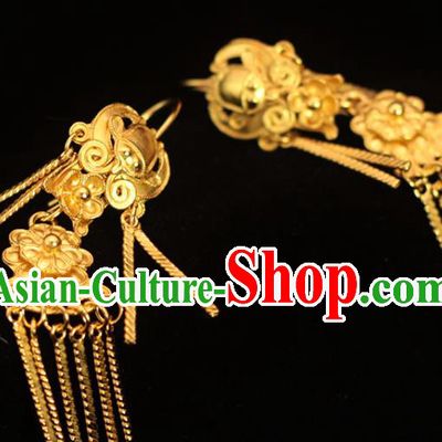 Chinese Traditional Ming Dynasty Court Lady Golden Earrings Ancient Empress Ear Accessories