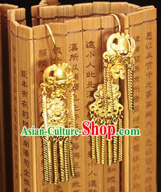 Chinese Traditional Ming Dynasty Court Lady Golden Earrings Ancient Empress Ear Accessories