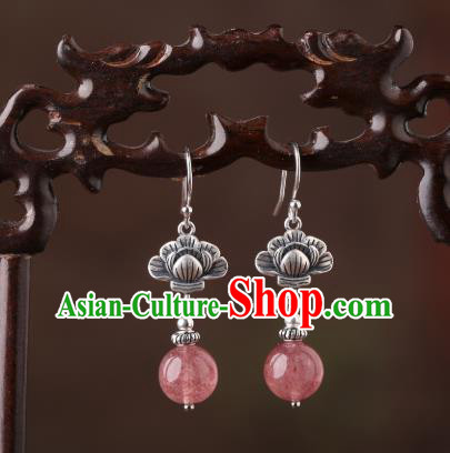 Chinese Classical Strawberry Quartz Ear Accessories Traditional Cheongsam Silver Earrings Chinese Classical Strawberry Quartz Ear Accessories Traditional Cheongsam Silver Earrings